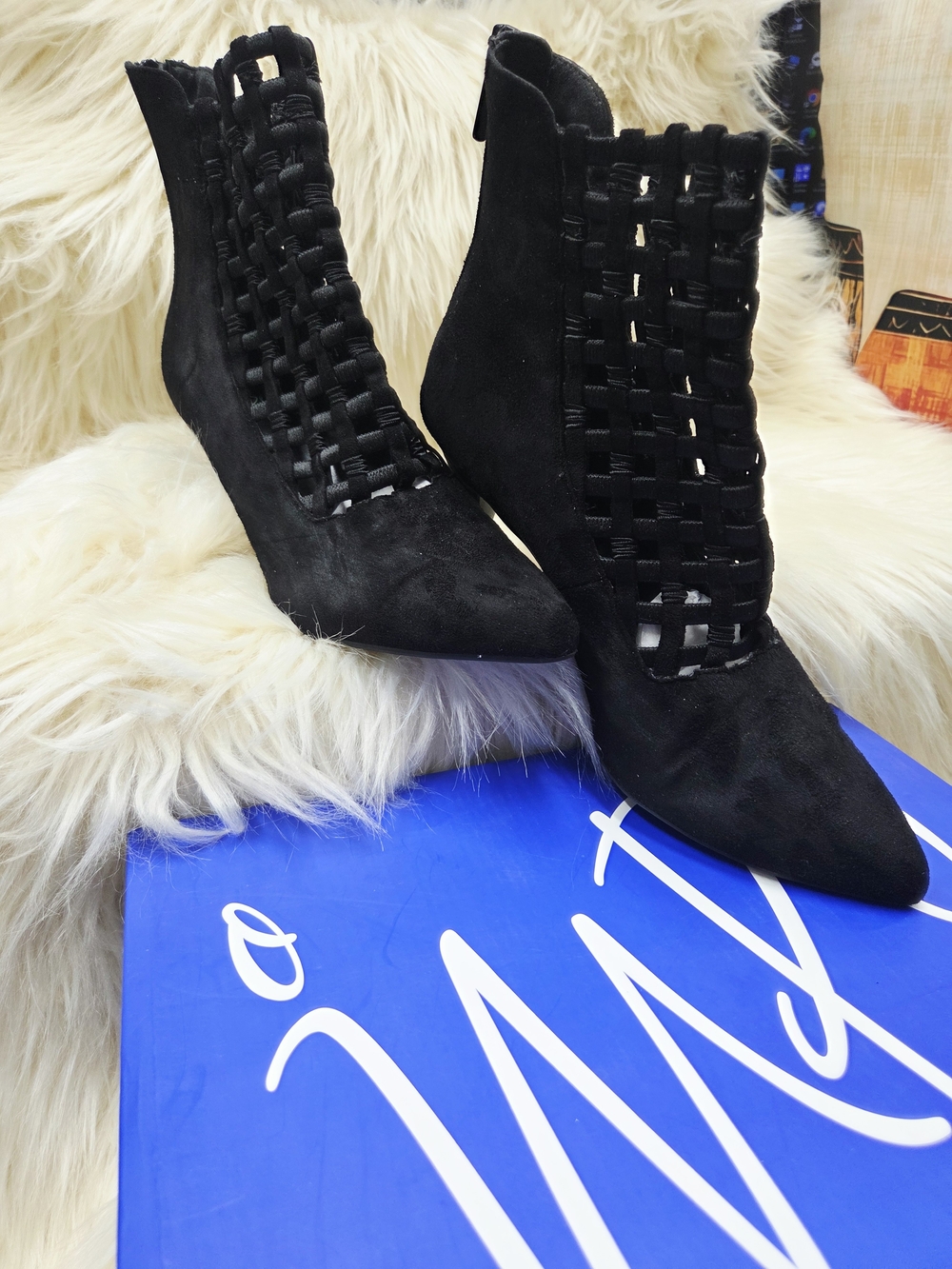 Impo Black Woven Pointed Ankle Booties